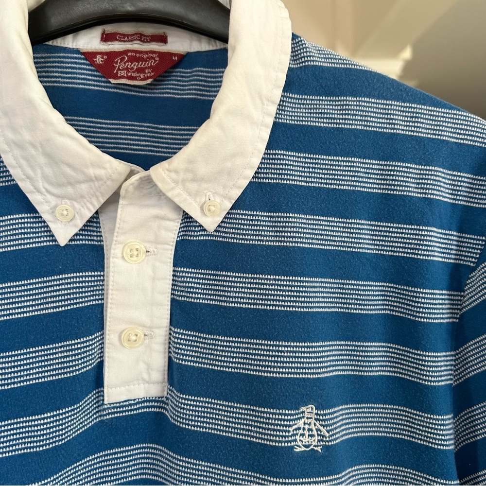 Original Penguin Men's Polo in Blue and White Stripes